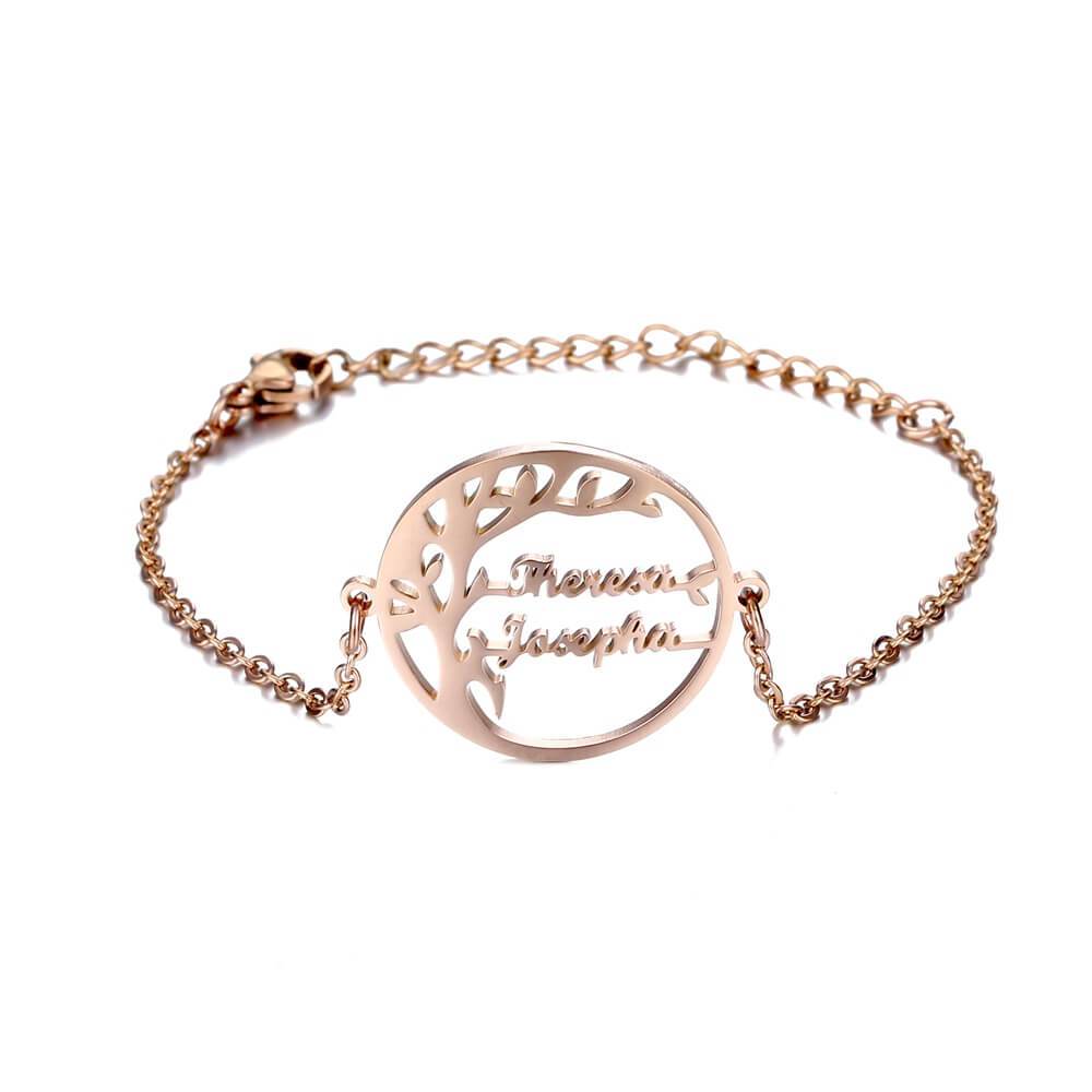 LOANYA Lebensbaum Armband mit personalisierten Namen Loanya Roségold