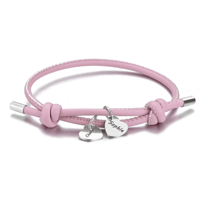 Vegan Leather Bracelet with Heart Pendants