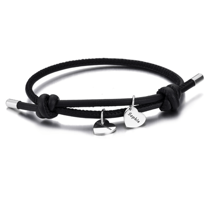 Vegan Leather Bracelet with Heart Pendants