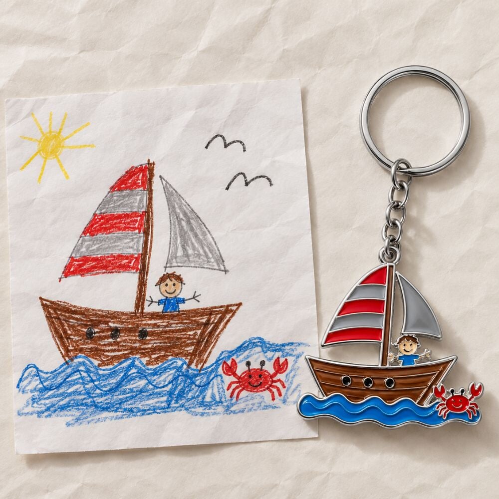 Personalised Keyring from a Child's Drawing – Full Colour