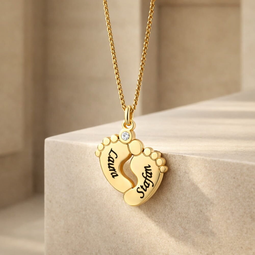 Personalised Baby Foot Necklace with Zirconia Stone