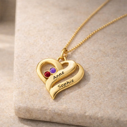 Necklace with united hearts and birthstones