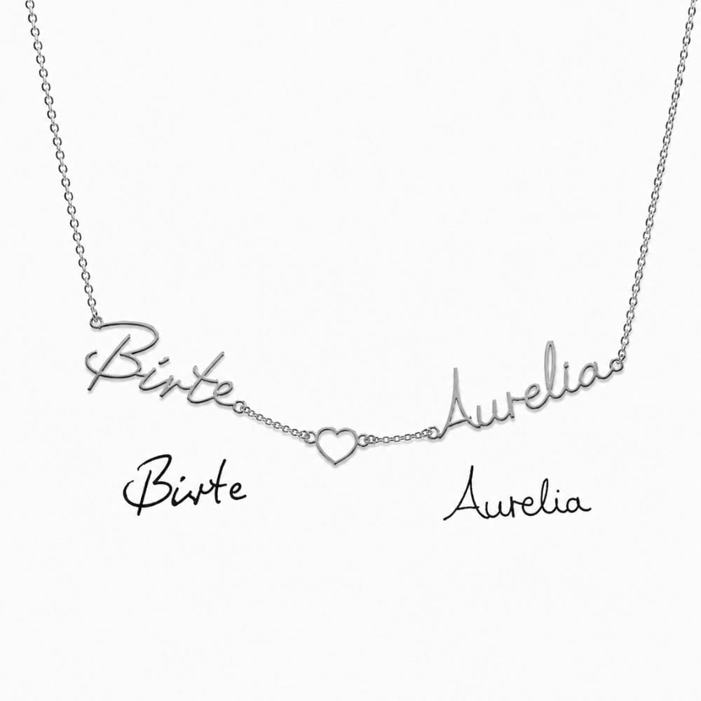 Handwriting Necklace with 2 Names & Heart