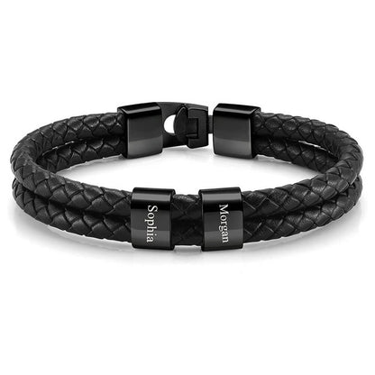 LOANYA Lederarmband mit gravierten Beads Loanya Schwarz 19 cm 